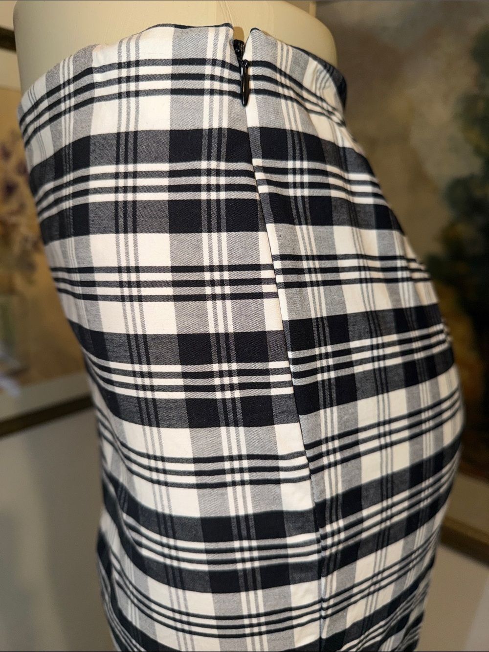 PANTS - TALBOTS Black & White Plaid Side Zip Cotton Pants Size 14 - Picture 6 of 11